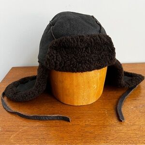 Dark Brown Lambskin Leather Trapper Hat